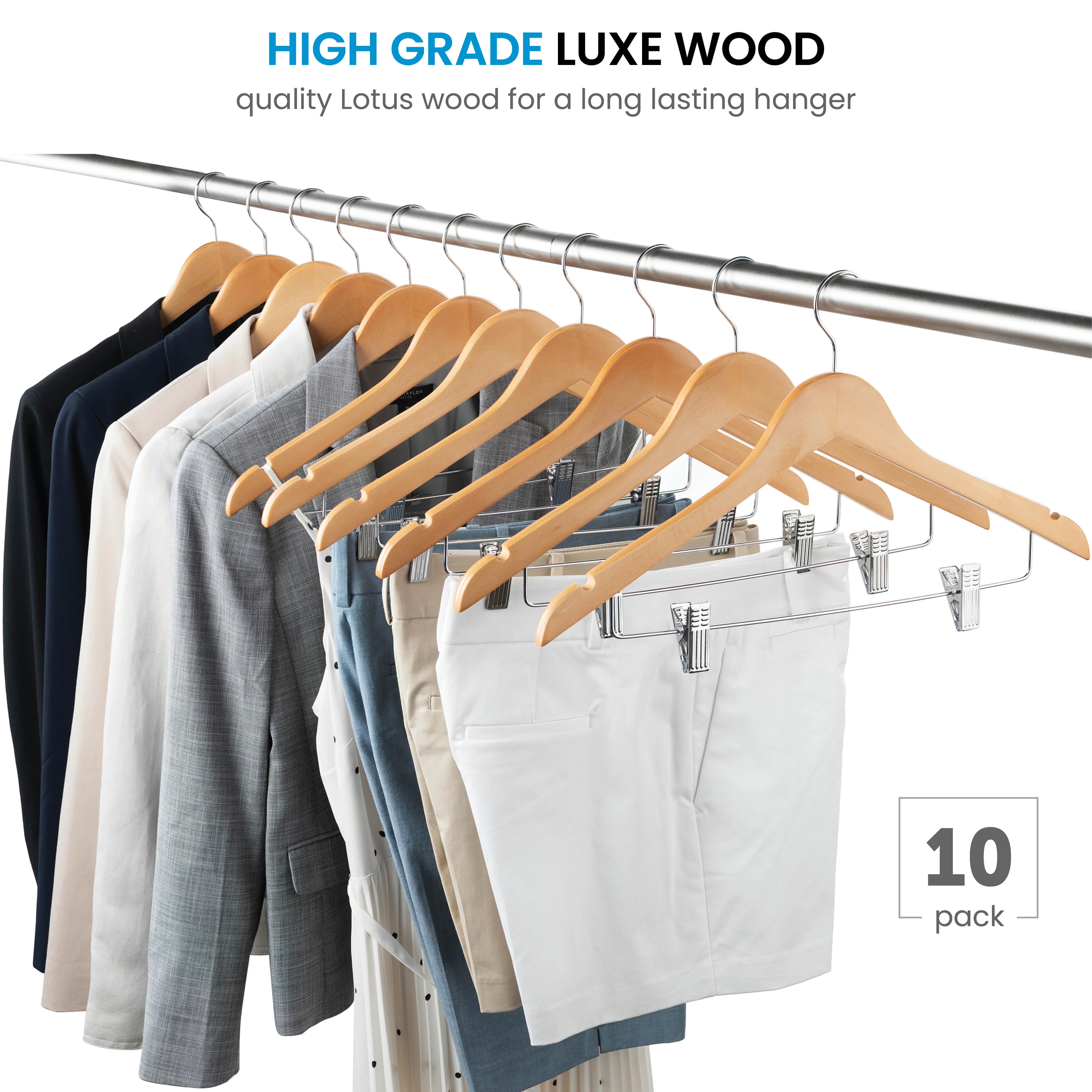Case of 120 Slim Wooden Shirt Hanger w/ Notches Lotus, 17-3/8 x 1/4 x 9-3/8 H | The Container Store