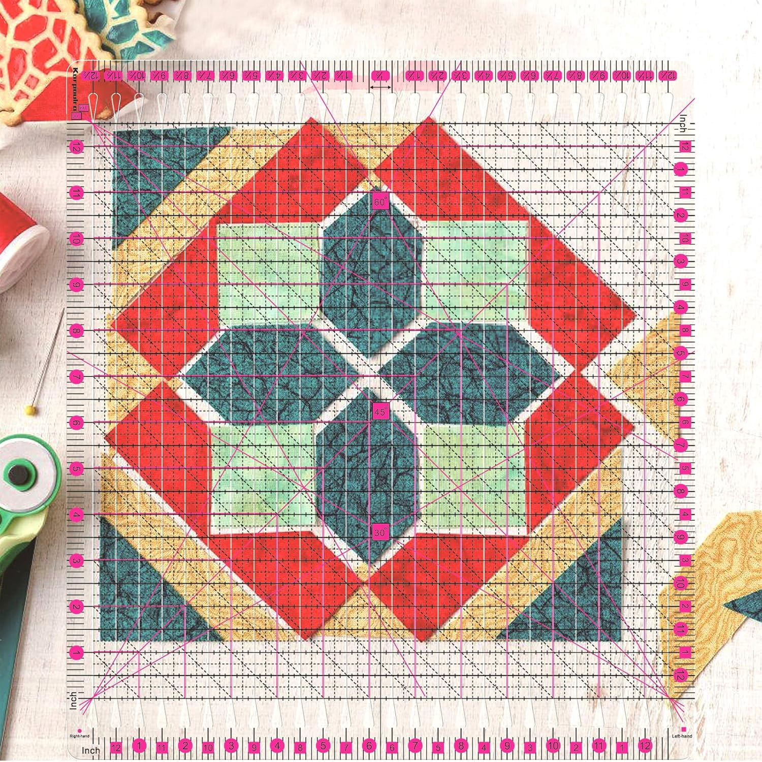 Rongsi Quilting Ruler- 12.5 * 12.5" Slotted Rulers for Quilting and Sewing Quilt Strip Rulers for Fabric Precise Cutting