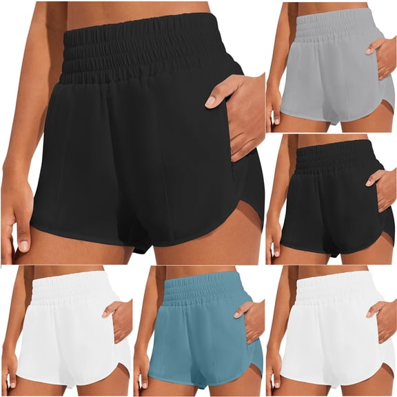 Qzwdhjm Womens Running Shorts with Zipper Pocket Summer High Waist Shorts Quick Dry Solid Slim Fit Shorts Soft Activewear Pants