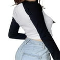 thumbnail image 4 of Femmes Crop Top Manches Longues Slim Fit Casual Pull Tops, 4 of 6