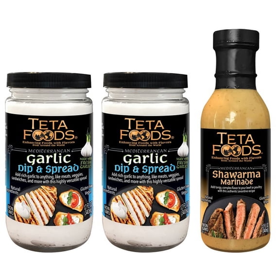 Garlic Dip & Spread (2) and Shawarma Marinade Pack of 3 - 12 oz each