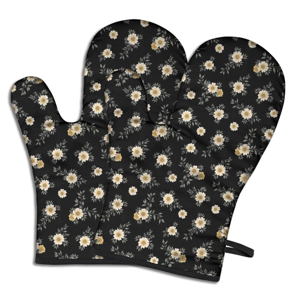 Pioneer Flower Floral Print Pattern Oven Mitt 2-Pack Set, Heat Resistant Kitchen Gloves, 7.7" X 12"