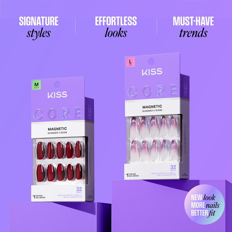 Kiss, Magnetic Press On Nails, 32 Count, Purple Almond Medium