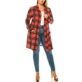 thumbnail image 3 of Women's Plus Size Loose Fit Casual Long Sleeve Plaid Midi Cardigan Side Pockets, 3 of 4