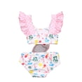 thumbnail image 2 of Seyurigaoka Girl’s Sweet Flamingo Print Hollow Ruffles Suspender Swimsuit, 2 of 6