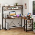 thumbnail image 4 of Costway L-Shaped Gaming Desk with LED Strip & Power Outlets Hutch Monitor Stand CPU Stand Brown, 4 of 10
