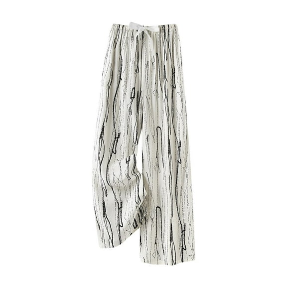 THDHVS Wide Leg Pants Woman,Flowy Pants for Women,Womens Pants Wide Leg High Waiste Pants Summer Flowy Beach Lounge Casual Trousers with Pockets Beige Free Size
