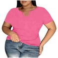 thumbnail image 4 of Dagugfen Crop Tops for Women Notch V Neck Short Sleeve Tshirts with Built in Bra Solid Color, 4 of 7