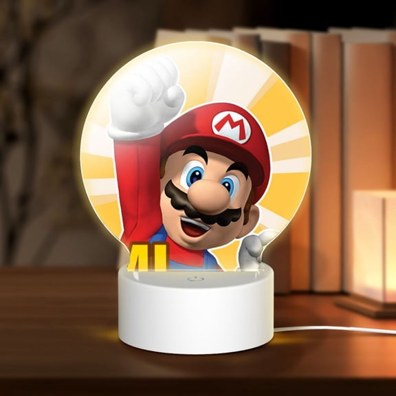 SML Jeffy Super Mario Round Acrylic Night Light Decoration USB Cable LED Lamp Base with Touch Control Adjustable 3 Light Modes Nightlight Decor