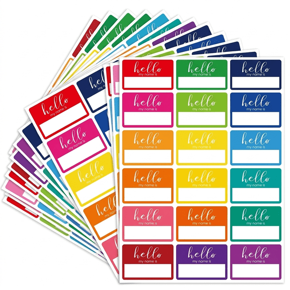 MH 450 Pcs Name Tags with 4 Marker Pen, 15 Color Self-Adhesive Clothing Labels, No-Iron Fabric Labels, Personalized Label Stickers for Schools Conferences Group Activity