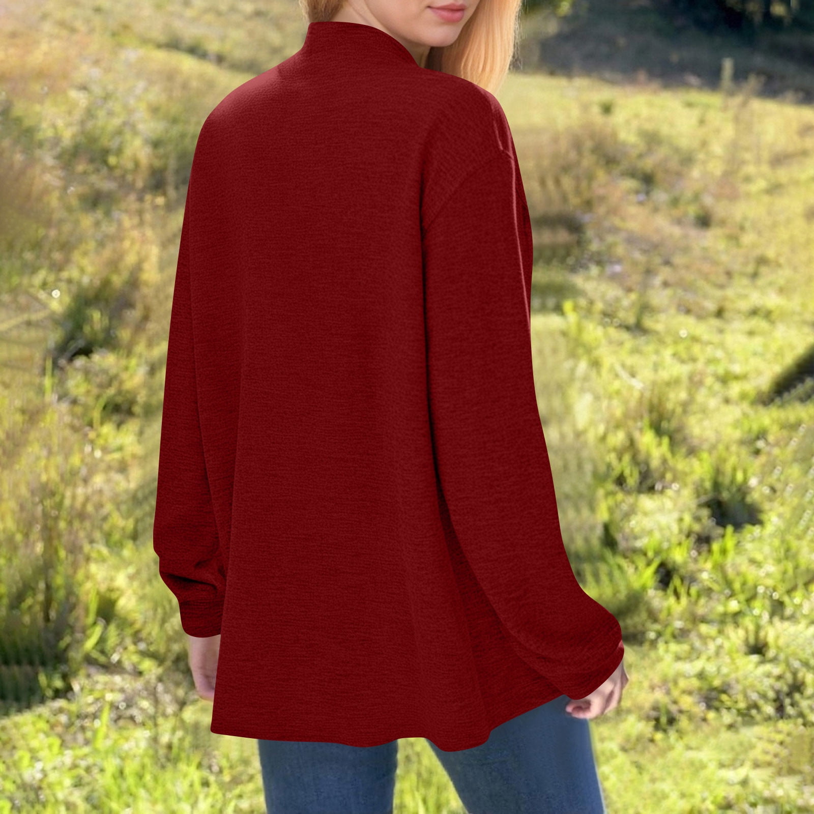 Hueook Cardigan Sweaters for Women Color Long Sleeve Casual Tops Blouse with Pocket Cardigan Red 4X