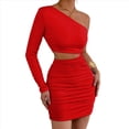 thumbnail image 2 of Vestido Mini de Cóctel con Volantes y Larga para Mujer, Moda 2025, con Hombros Descubiertos y Caderas Estrechas. Rojo L, 2 of 10