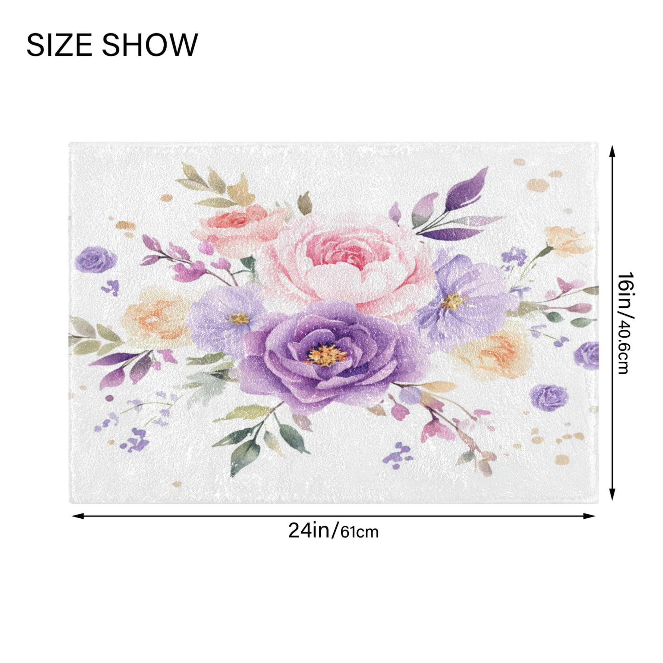 2 Piece Soft Bathroom Rug Set Purple and Pink Roses Bath Mat and U-Shaped Toilet Contour Rug (16"x24"+20"x24")