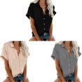 thumbnail image 1 of Shirts Womens Short Sleeve V Neck Collared Button Down Tops With Pockets Collar Shirt For Women Blouse, 1 of 5