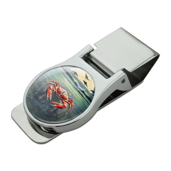 Zodiac Cancer Crab on the Tropical Moonlit Beach Satin Chrome Plated Metal Money Clip