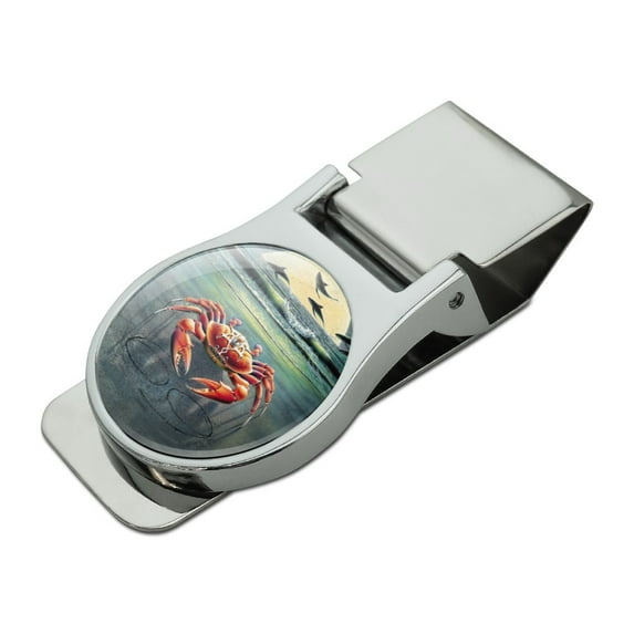 Zodiac Cancer Crab on the Tropical Moonlit Beach Satin Chrome Plated Metal Money Clip
