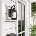 thumbnail image 2 of Retro 11.8 inch Matte Black and Barnwood accents Outdoor Wall Lantern Sconce with Clear Glass（2-Pack）, 2 of 9