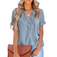 thumbnail image 1 of Qarigey Camisa de manga corta para mujer con cuello en V de verano de color sólido Tops Blusa Accesorios Ropa, zapatos y accesorios Miscelánea Azul S Qarigey AP011577-31, 1 of 6