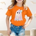 thumbnail image 2 of Bainana Kids Halloween T-Shirts Girls Size 6-7 Years Trendy Ghost Print Short Sleeve Tops Everyday Wear Clothes Orange, 2 of 4