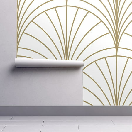 Removable Water-Activated Wallpaper Art Deco Art Deco Gold White Floral