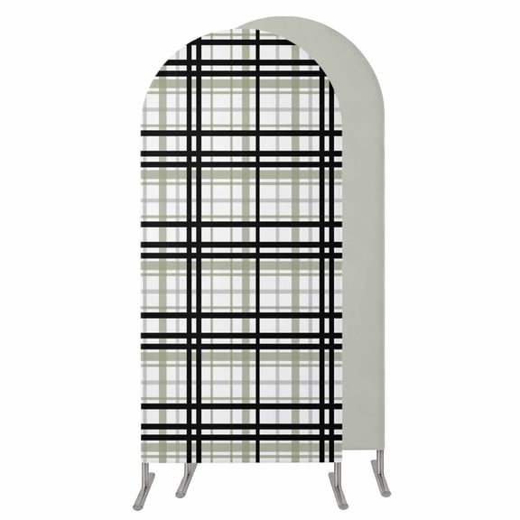 Sage Green Black Plaid Wedding Arch Cover,Stretchy Spandex Arch Backdrop Stand Covers 4 FT,Farmhouse Green Black Checkered Round Top Arched Backdrop Cover for Birthday Party Ceremony Baby Shower