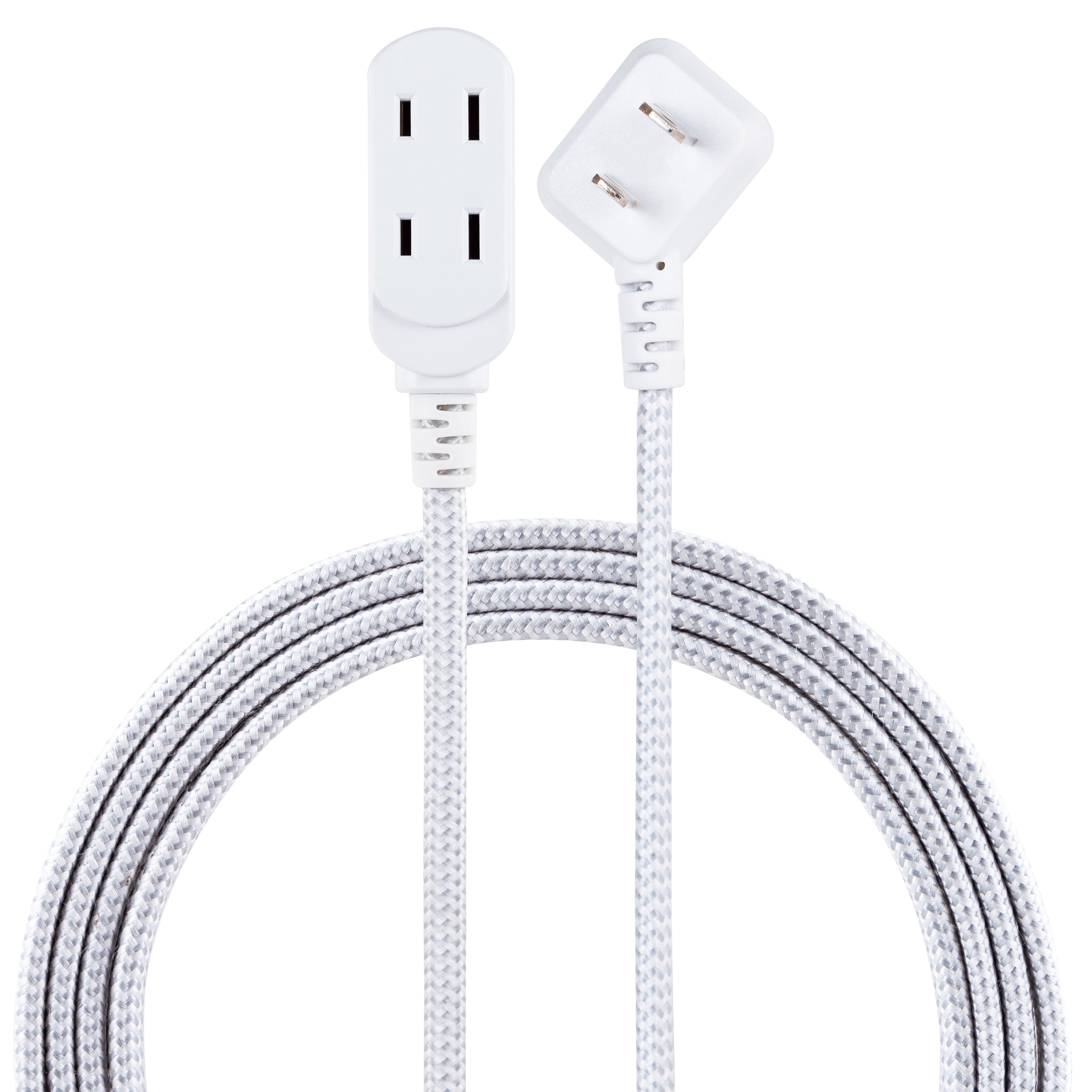 Cordinate Designer Extension Cord, 3-Outlet, Gray, 8 ft Braided Cord