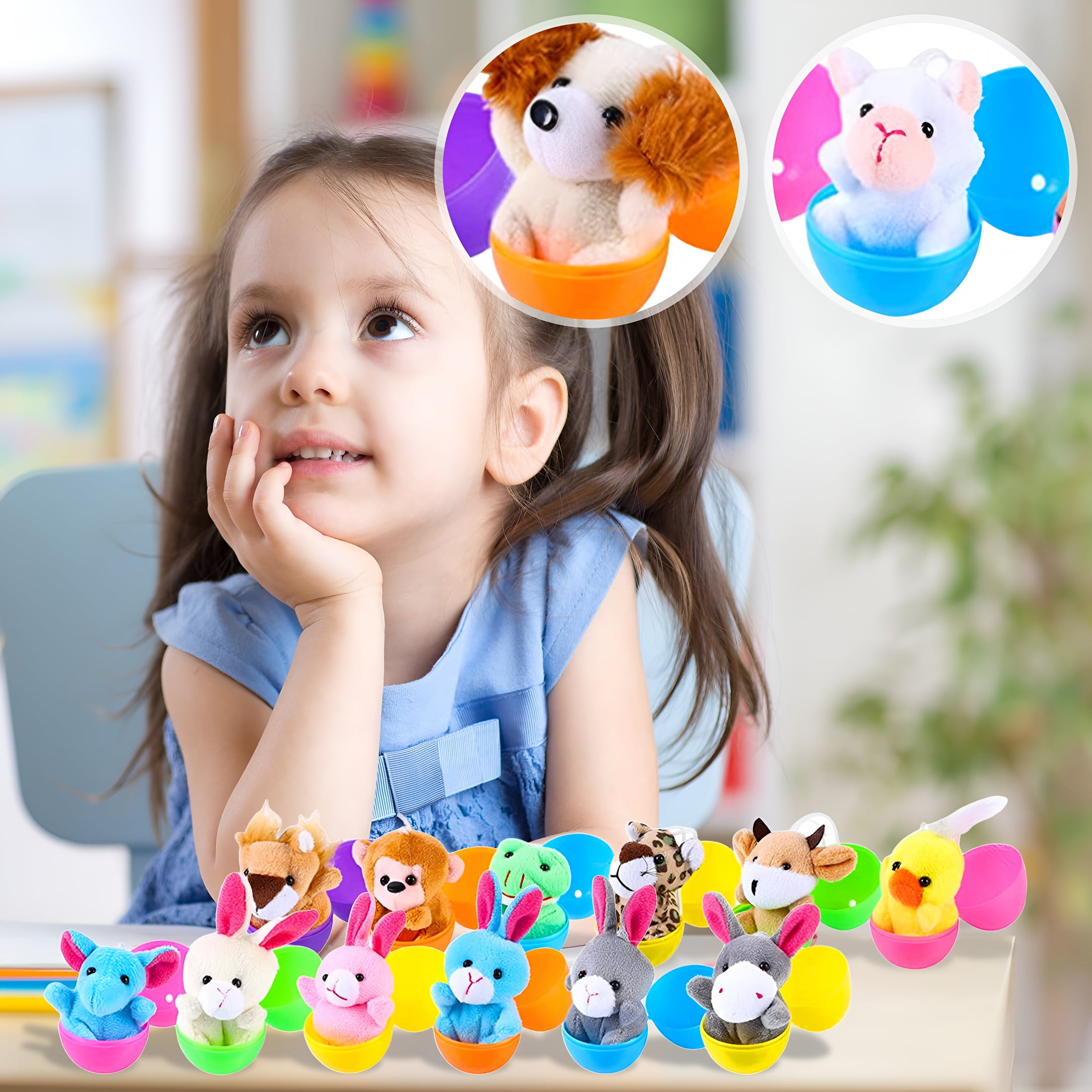 BESTSKY 24 PCS Prefilled Easter Eggs Filled with Mini Plush Toy for Kids Toddler Easter Basket Stuffers Fillers Bunny Dolls Kids Easter Classroom Prize,Easter Party Favor,Eggs for Easter Egg Hun