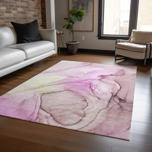 Addison Rugs Chantille Indoor/Outdoor Transitional Watercolors Pink Washable Rectangle Rug, 9' x 12'