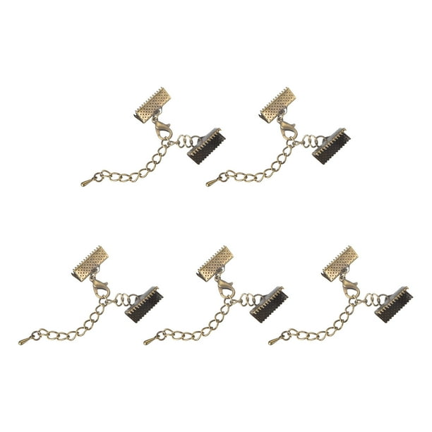 10Set Ribbon Crimp Clamp Ends Lobster Claw Clasps & Chain 16mm Bronze