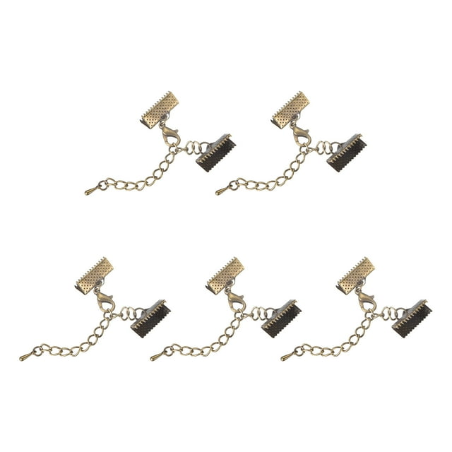 Unique Bargains 10Set Ribbon Crimp Clamp Ends Lobster Claw Clasps & Chain 16mm Bronze Tone for DIY
