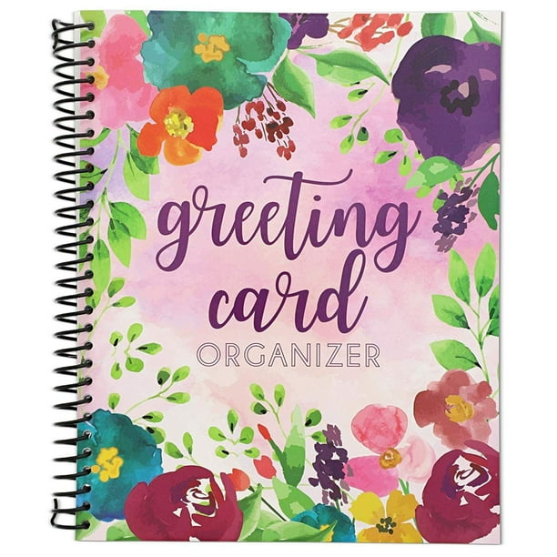 Floral Greeting Card Organizer Book Keeper Spiral Bound with Pocket 10