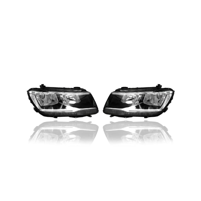 Headlight Assembly - Compatible/Replacement for '18-21 VW Volkswagen Tiguan S/SE/SEL/SEL R-Line/Jet-Black-Only - Halogen With LED Daytime Running Light - Pair, Left + Right Set - 5NL941006, 5NL941005