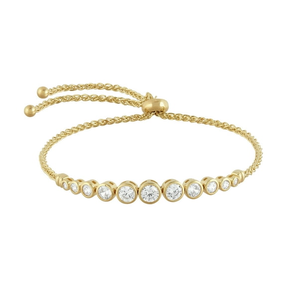 Brilliance Fine Jewelry Cubic Zirconia Adjustable Bolo Bracelet in Sterling Silver and 14KT Gold Plate