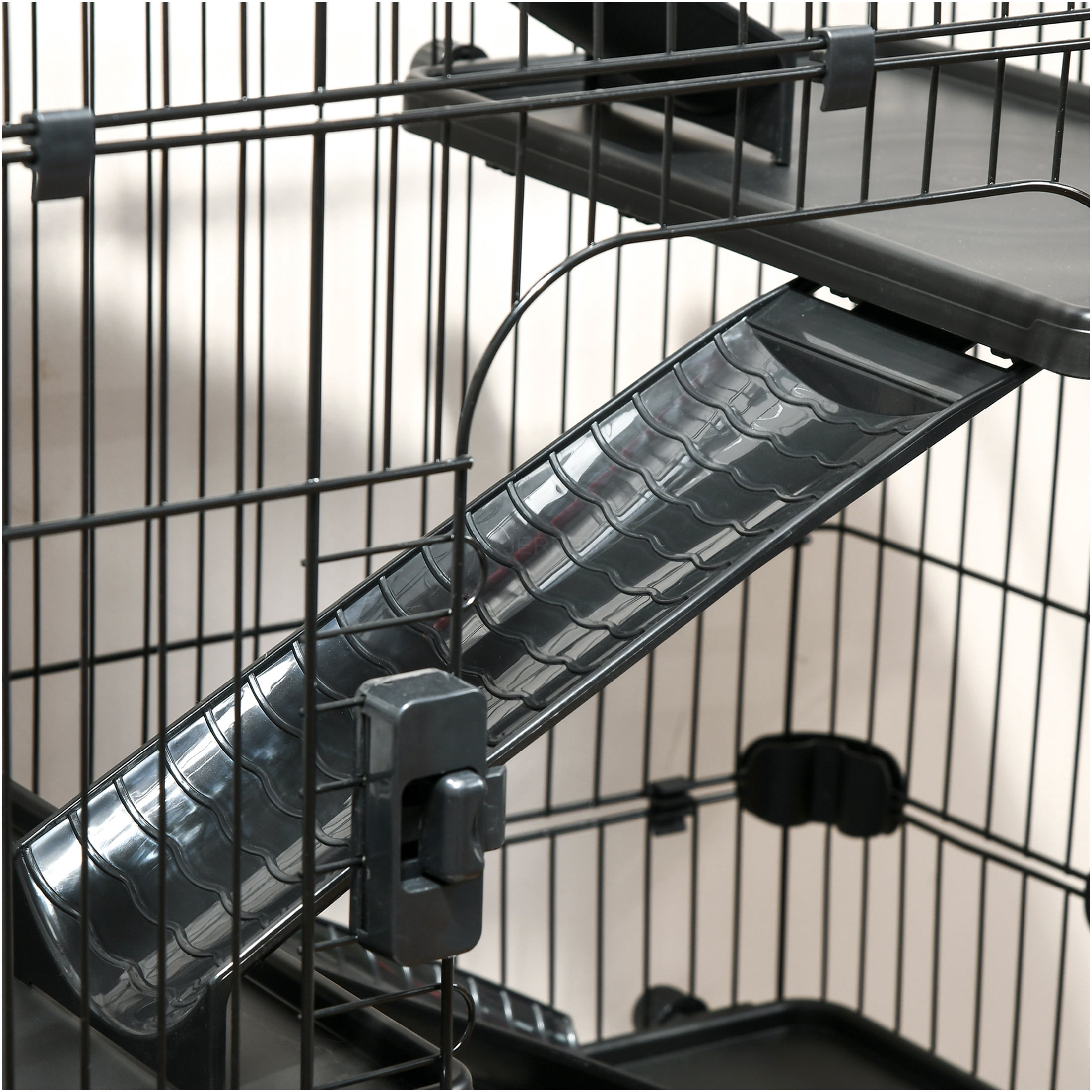 JERFIT 6-Tier Small Animal Cage with Wheels, Black Steel Ferret Hutch for Chinchilla Bunny Rabbit with Ramps, Platforms & Removable Tray