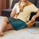thumbnail image 5 of Balery Owl In Blue Pantalones cortos de pijama de punto de algodón para hombre con cinturilla y bolsillos-Large, 5 of 6