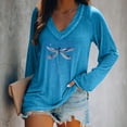thumbnail image 2 of Weikingp Womens Tshirts Graphic Long Sleeve V Neck Top Cooling Shirts for Women's T Shirt Blend Printed Casual Tops for Women Blue L, 2 of 3