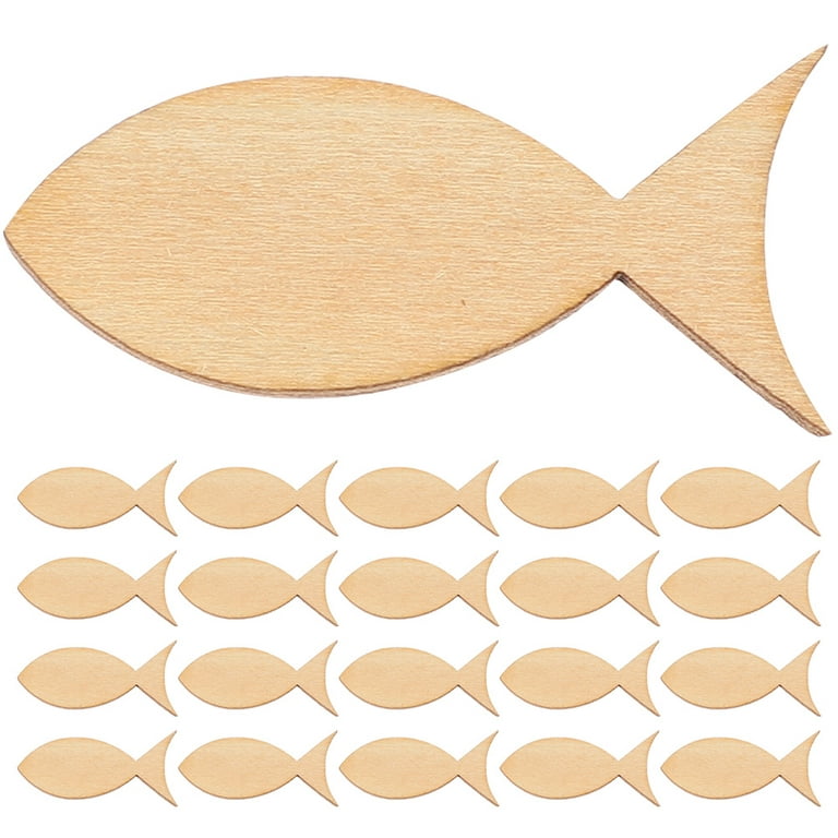 200pcs Wooden Fish Shape Cutouts DIY Craft Blank Fish Slices Unfinished  Wood Slices