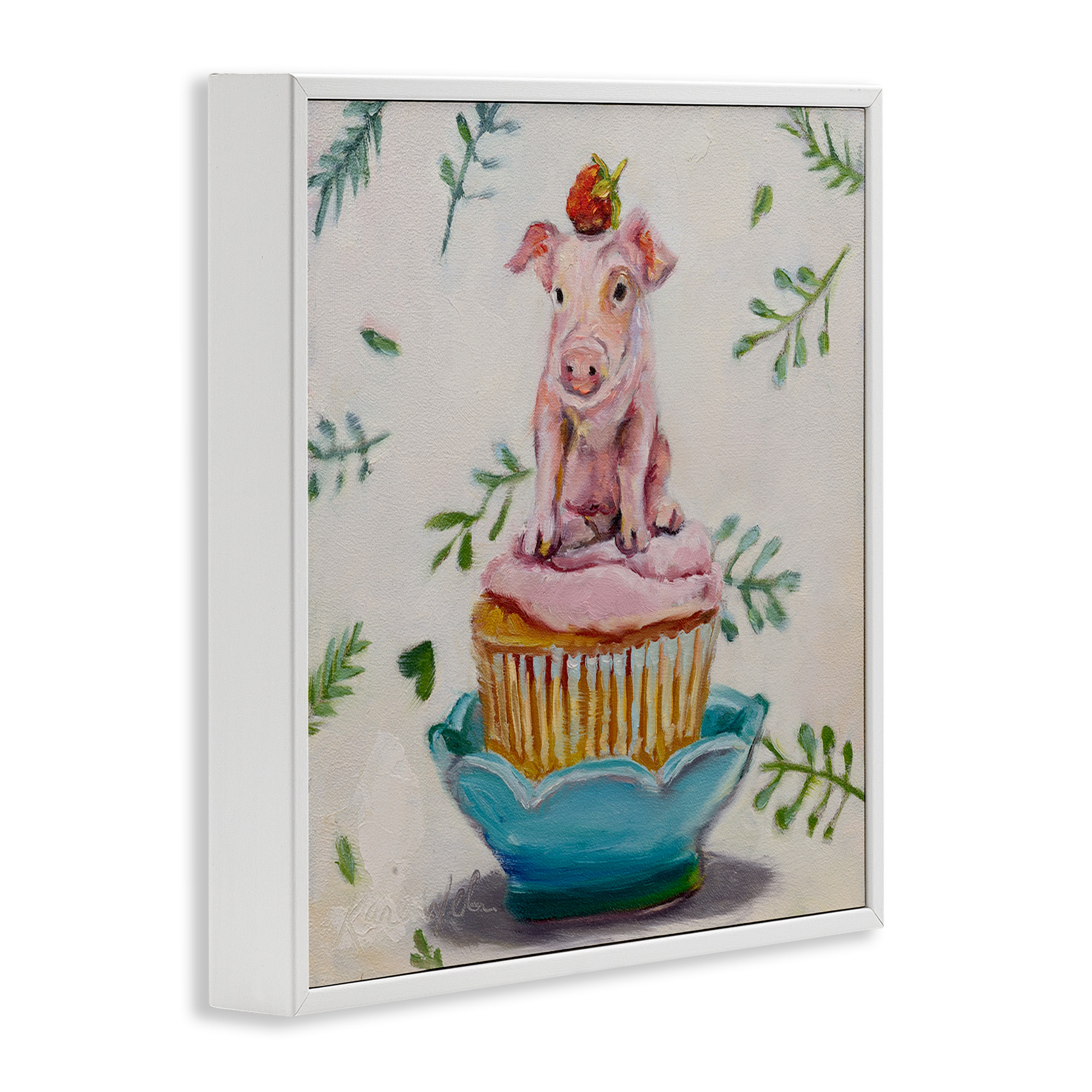 Stupell Industries Teacup Pig on Cupcake Animals & Insects Painting White Framed Art Print Wall Art, 24 x 24