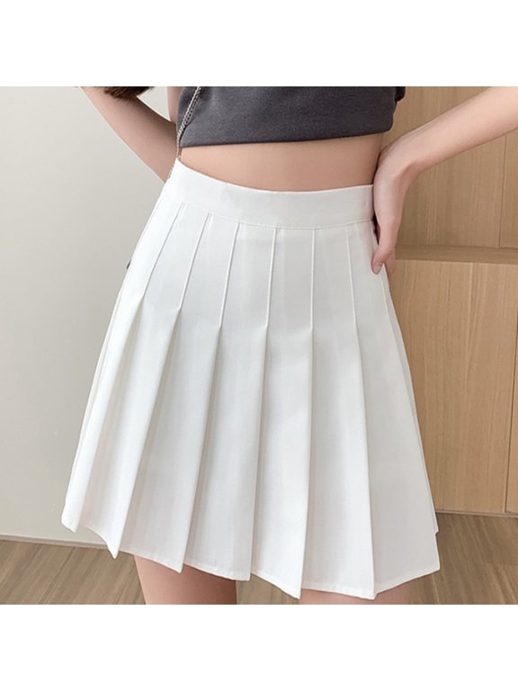 Women's Fashion High Waisted Mid Length Solid Color Pleated Half Skirt Poodle Skirts Workout Skirts for Women Skirts for Women Knee Length Silk Skirt Pencil Skirts for Women Side Slit Skirt Athletic