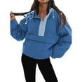 thumbnail image 3 of Chaqueta Acolchada de Larga y Corte Holgado para Mujer, con Cuello Redondo, Media Cremallera y Capucha con Cordón Ajustable Azul M, 3 of 7