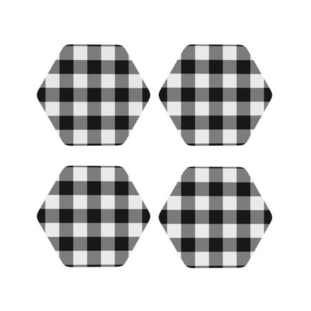 

Tideii White And Black Plaid for Leather Coasters 4 Pieces Anti-fouling and Anti-scalding Decorative Coasters Suitable for Restaurants Kitchens Coffee Shops-Hexagon