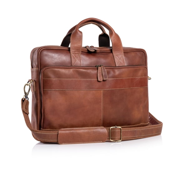 KomalC Malles en Cuir de 16 Pouces Sacs Messagers pour Ordinateur Portable pour Hommes et Femmes Meilleur Sac Cartable de Bureau (Tan)