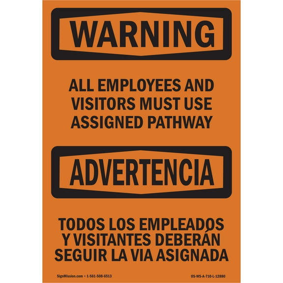 OSHA WARNING Sign - Use Assigned Pathway Bilingual | Decal | Protect Your Business, Construction Site, Warehouse & Shop Area | Made in the USA