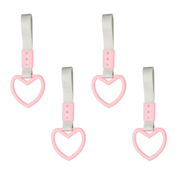 Uxcell 4 Pcs Heart Shaped Car Handle Straps, Car Hanging Accessories Bumper Warning Ring Drift Charm for Auto Bus Decor Interior Exterior Decoration, Pink (White Strap)