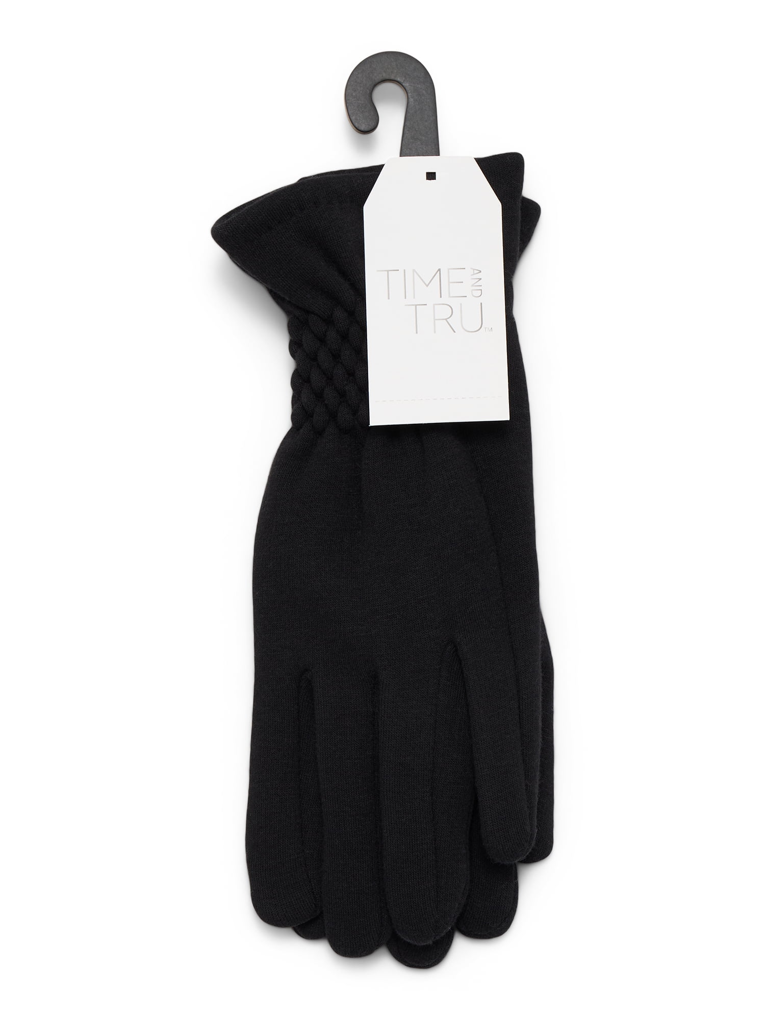 Time and Tru Women's Quilted Cuffs Knit Gloves, Black Soot, One Size