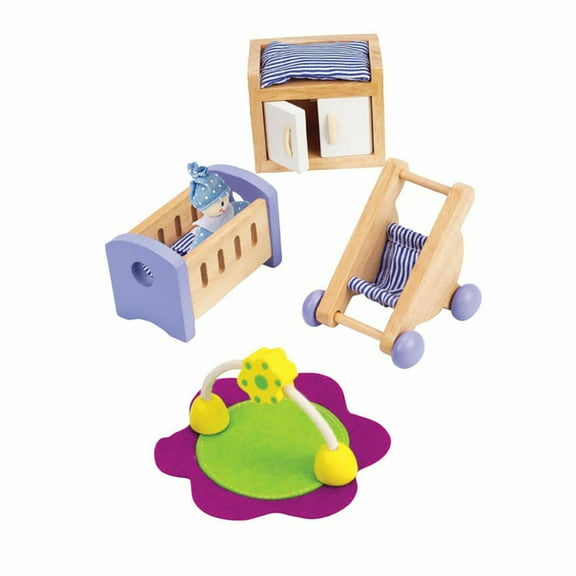 Hape Wooden Dollhouse Furniture Baby's Room Set, 1:12 Scale