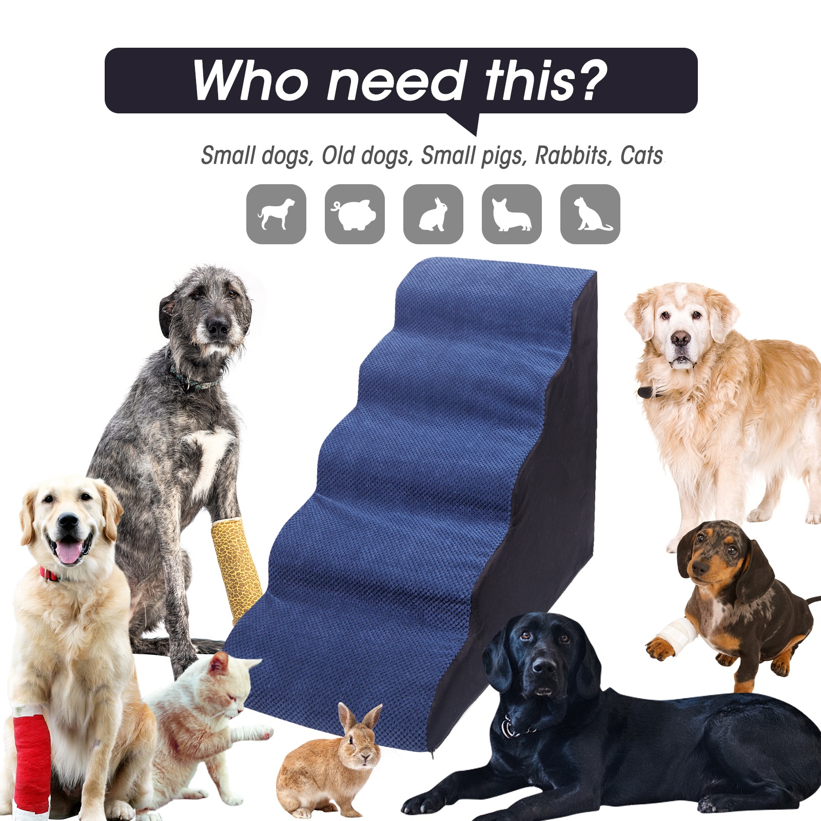 EHEYCIGA 4-Step Dog Stairs For High Beds & Couches - 19.7" Tall, Non-Slip, Low Slope Ramp