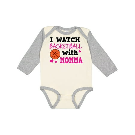 

Inktastic I Watch Basketball with Momma Gift Baby Girl Long Sleeve Bodysuit