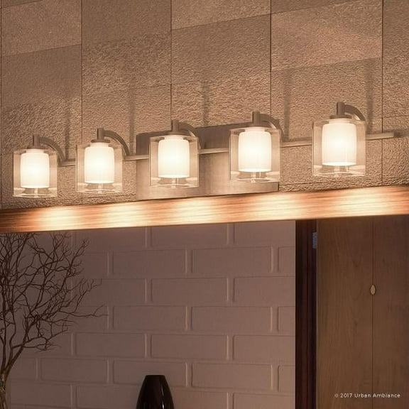 Urban Ambiance Luxury Modern Bathroom Vanity Light, Large Size: 6"H x 42"W, with Posh Style Elements, Brushed Nickel Finish and Sand Blasted Inner Glass, Clear Outer Glass, G9 LED Technology, UQL2406