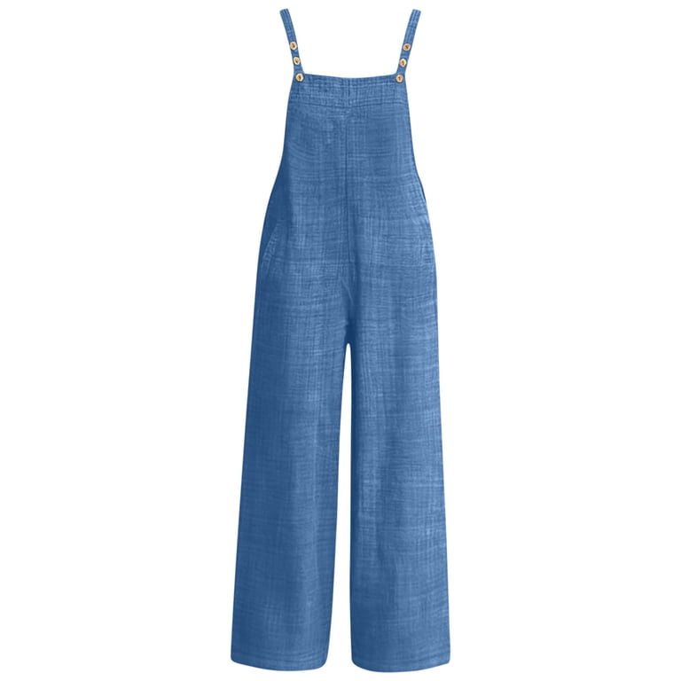 LJEFF Womens Cotton Linen Overalls, Straight-Leg Trousers Wide Leg